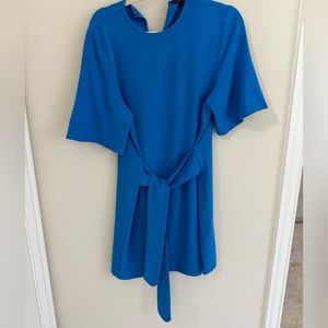 Blue tie waist dress